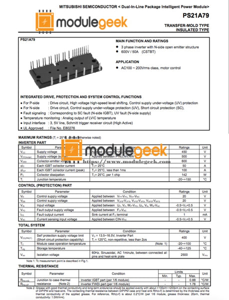 thumbnail image 2 of Mitsubishi PS21A79 Power Supply Module – New In Box, Factory Sealed 2 of 4