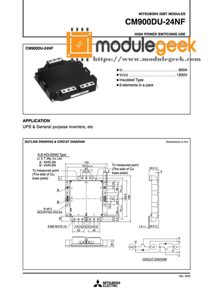 Modulo IGBT CM900DU-24NF – 1 Pezzo – NUOVO – CM900DU24NF