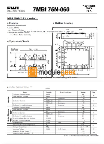 1Pcs Power Supply Module Fuji 7Mbi75N-060 New 100% Best Price And Quality Assurance Module