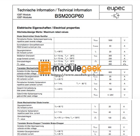 1Pcs Power Supply Module Infineon Bsm20Gp60 New 100% Best Price And Quality Assurance Module