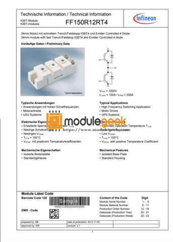 1PCS INFINEON FF150R12RT4 POWER SUPPLY MODULE NEW 100% Best price and quality assurance