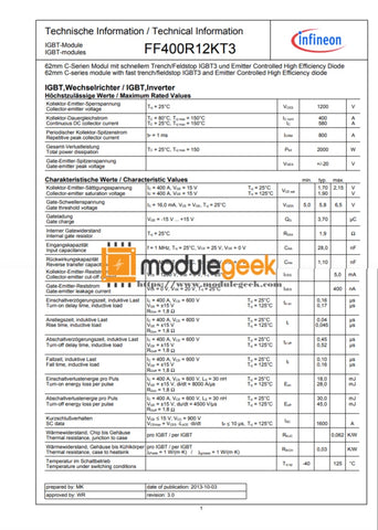 1Pcs Power Supply Module Infineon Ff400R12Kt3 New 100% Best Price And Quality Assurance Module