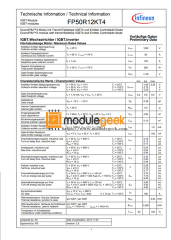 1Pcs Power Supply Module Infineon Fp50R12Kt4 New 100% Best Price And Quality Assurance Module