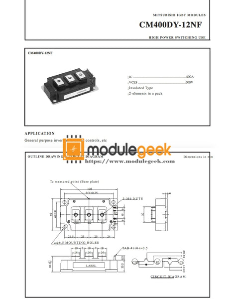 thumbnail image 2 of Mitsubishi CM300DY-12NF Power Supply Module - New, Original 2 of 4