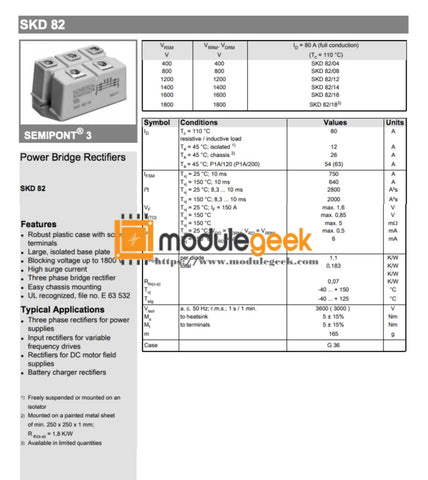 1Pcs Power Supply Module Semikron Skd82/16 New 100% Best Price And Quality Assurance Module
