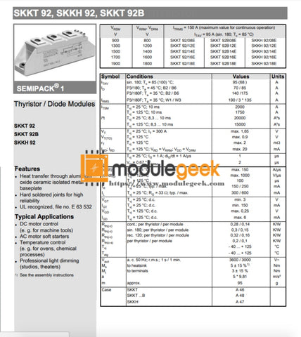 1Pcs Power Supply Module Semikron Skkt92B12E New 100% Best Price And Quality Assurance Module