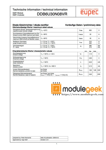 1PCS INFINEON DDB6U30N08VR POWER SUPPLY MODULE NEW 100% Best price and quality assurance