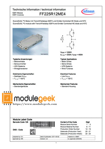 1PCS INFINEON FF225R12ME4 POWER SUPPLY MODULE NEW 100% Best price and quality assurance
