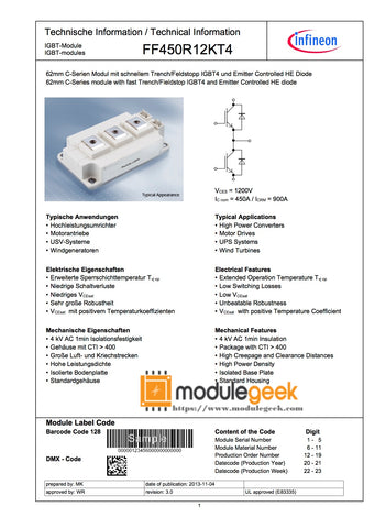 1PCS INFINEON FF450R12KT4 POWER SUPPLY MODULE NEW 100% Best price and quality assurance