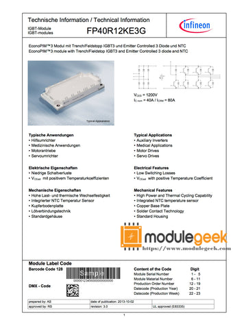 1PCS INFINEON FP40R12KE3G POWER SUPPLY MODULE NEW 100% Best price and quality assurance