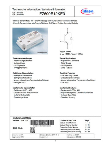 1PCS INFINEON FZ600R12KE3 POWER SUPPLY MODULE NEW 100% Best price and quality assurance