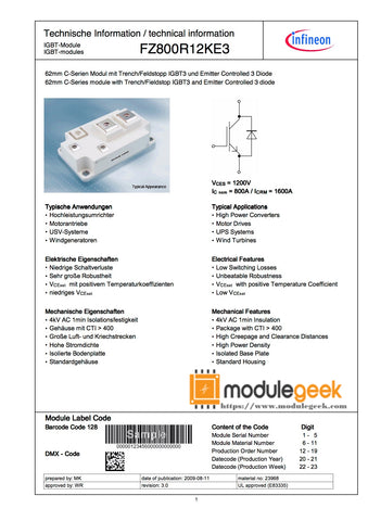 1PCS INFINEON FZ800R12KE3 POWER SUPPLY MODULE  NEW 100%  Best price and quality assurance