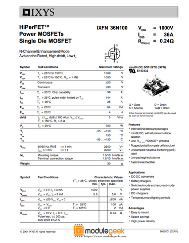 1PCS IXYS IXFN36N100 POWER SUPPLY MODULE NEW 100% Best price and quality assurance