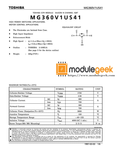 MG360V1US41 POWER MOSFET Module - 1 Piece, New, Best Offer, Quality Assurance