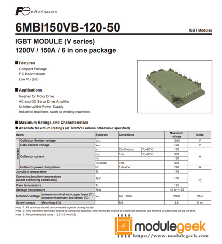 1PCS FUJI 6MBI150VB-120-50 POWER SUPPLY MODULE NEW 100% Best price and quality assurance
