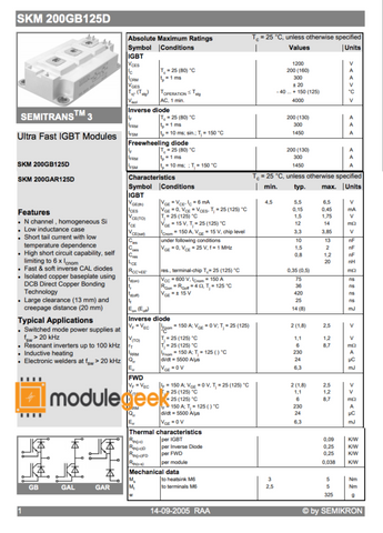 1Pcs Power Supply Module Semikron Skm200Gb125D New 100% Best Price And Quality Assurance Module