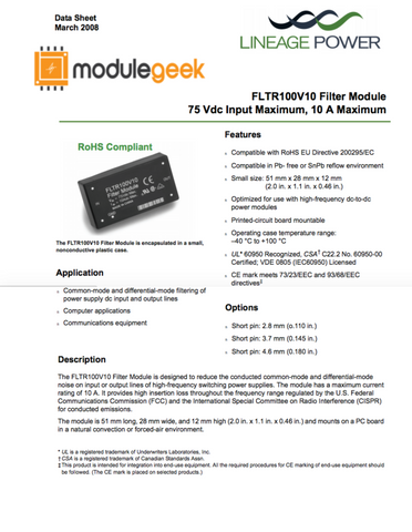 1Pcs Power Supply Module Tyco Fltr100V10Z New 100% Best Price And Quality Assurance Module