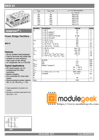 1PCS SEMIKRON SKD31/16 POWER SUPPLY MODULE NEW 100% Best price and quality assurance