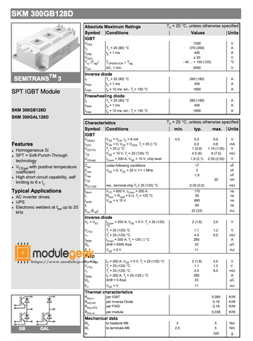 1PCS SEMIKRON SKM300GB128D POWER SUPPLY MODULE NEW 100% Best price and quality assurance