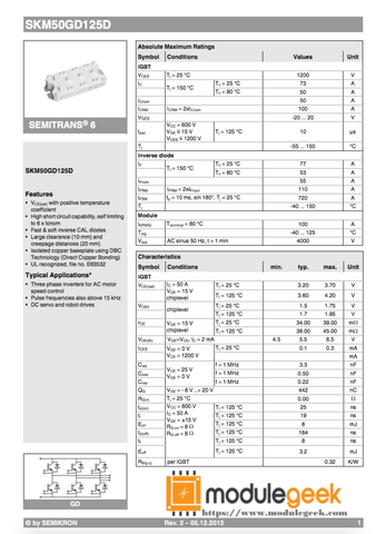 1PCS SEMIKRON SKM50GD125D POWER SUPPLY MODULE NEW 100% Best price and quality assurance