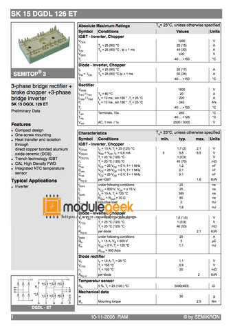 1PCS SEMIKRON SK15DGDL126ET POWER SUPPLY MODULE NEW 100% Best price and quality assurance