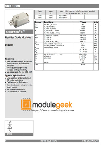 1PCS SEMIKRON SKKE380/12 POWER SUPPLY MODULE NEW 100% Best price and quality assurance