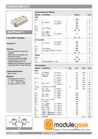 1PCS SEMIKRON SKM200GM12T4 POWER SUPPLY MODULE  NEW 100%  Best price and quality assurance