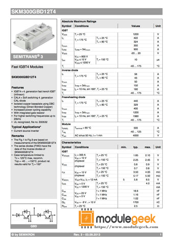 1PCS SEMIKRON SKM300GBD12T4 POWER SUPPLY MODULE NEW 100% Best price and quality assurance