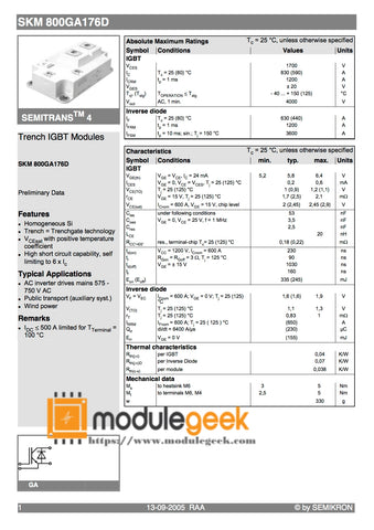 1PCS SEMIKRON SKM800GA176D POWER SUPPLY MODULE NEW 100% Best price and quality assurance