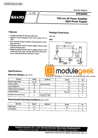 1PCS SANYO STK4040II POWER SUPPLY MODULE Best price and quality assurance