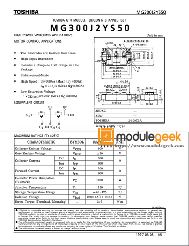 1PCS TOSHIBA MG300J2YS50 POWER SUPPLY MODULE NEW 100% Best price and quality assurance