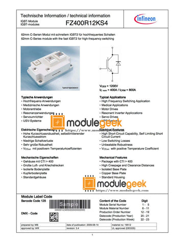 1PCS INFINEON FZ400R12KS4 POWER SUPPLY MODULE NEW 100% Best price and quality assurance