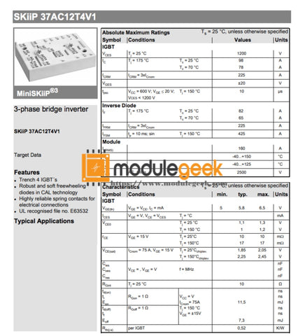 Power Supply Module Semikron Skiip37Ac12T4V1 New 100% Best Price And Quality Assurance Module